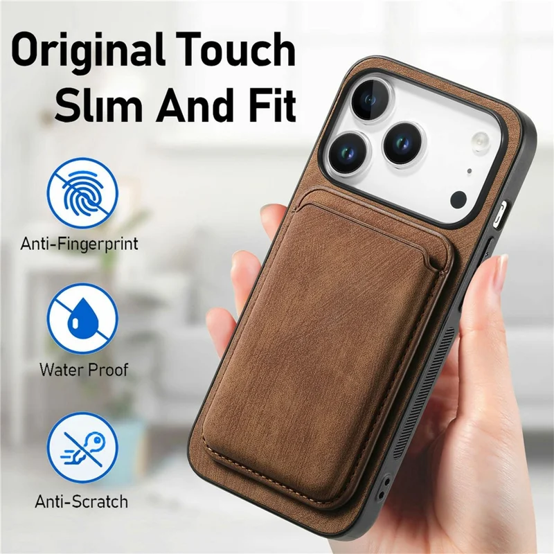 For iPhone 18 Pro Magnetic Case Retro Leather + TPU Phone Cover with Detachable Card Slot - Brown