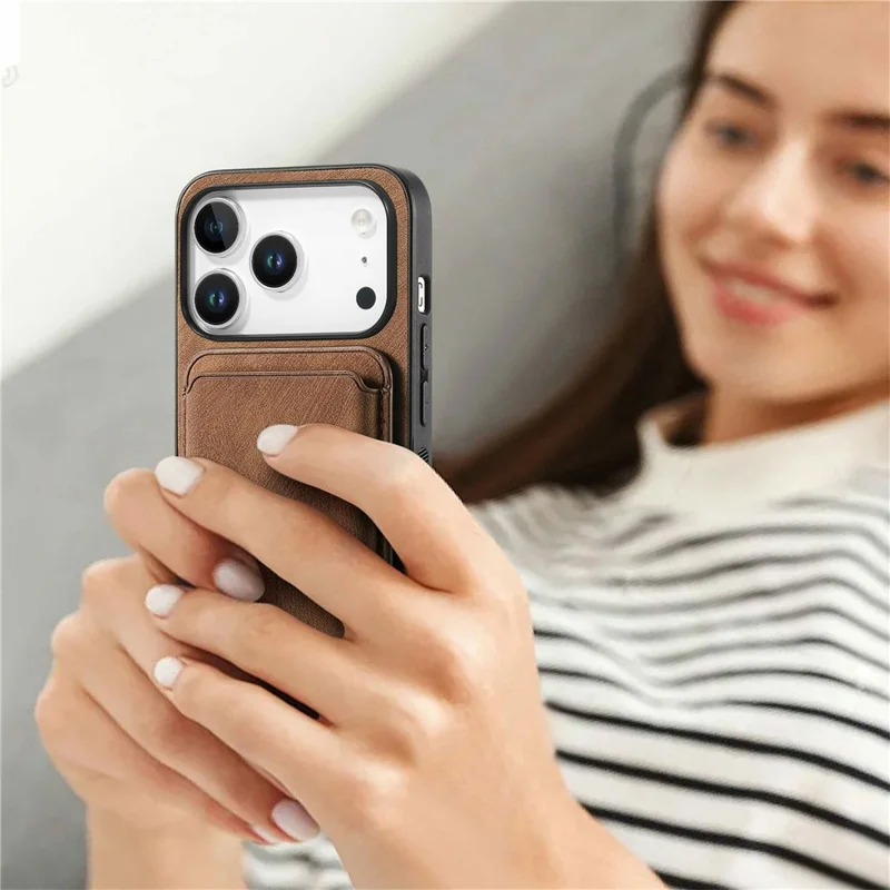 For iPhone 18 Pro Magnetic Case Retro Leather + TPU Phone Cover with Detachable Card Slot - Brown