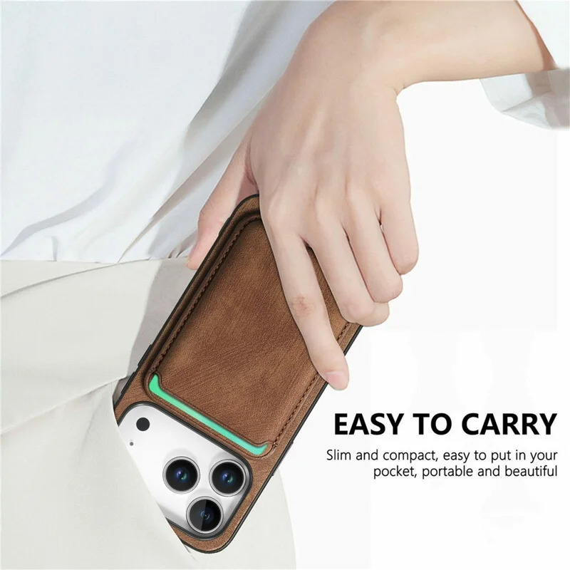 For iPhone 18 Pro Magnetic Case Retro Leather + TPU Phone Cover with Detachable Card Slot - Brown