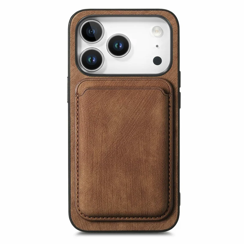 For iPhone 18 Pro Magnetic Case Retro Leather + TPU Phone Cover with Detachable Card Slot - Brown