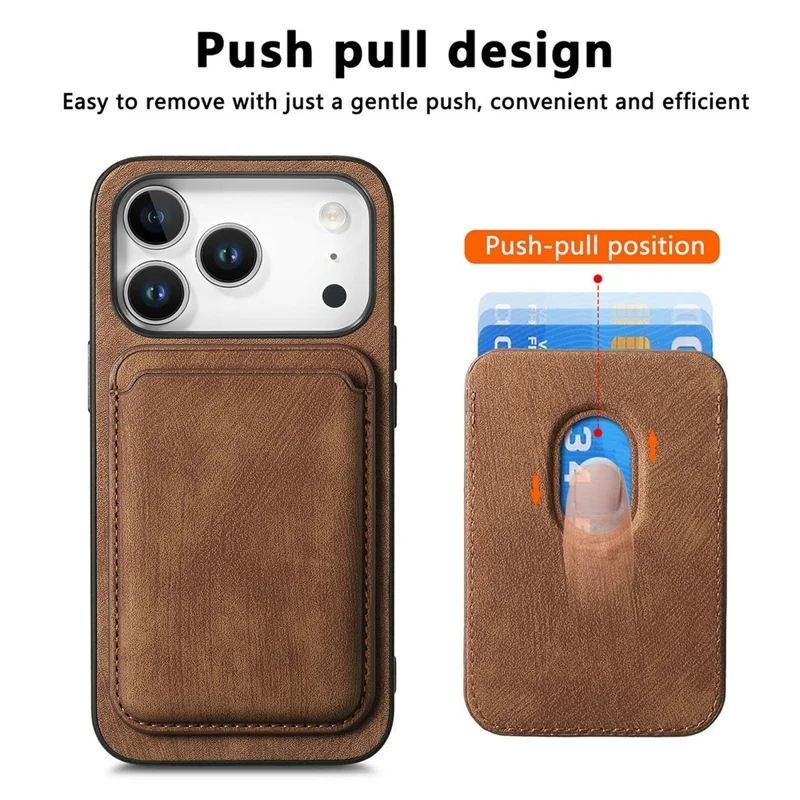For iPhone 18 Pro Magnetic Case Retro Leather + TPU Phone Cover with Detachable Card Slot - Brown
