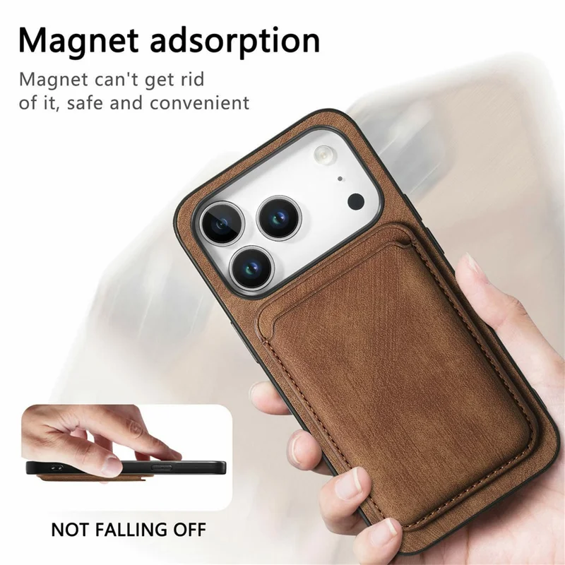 For iPhone 18 Pro Magnetic Case Retro Leather + TPU Phone Cover with Detachable Card Slot - Brown