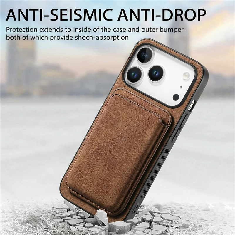 For iPhone 18 Pro Magnetic Case Retro Leather + TPU Phone Cover with Detachable Card Slot - Brown