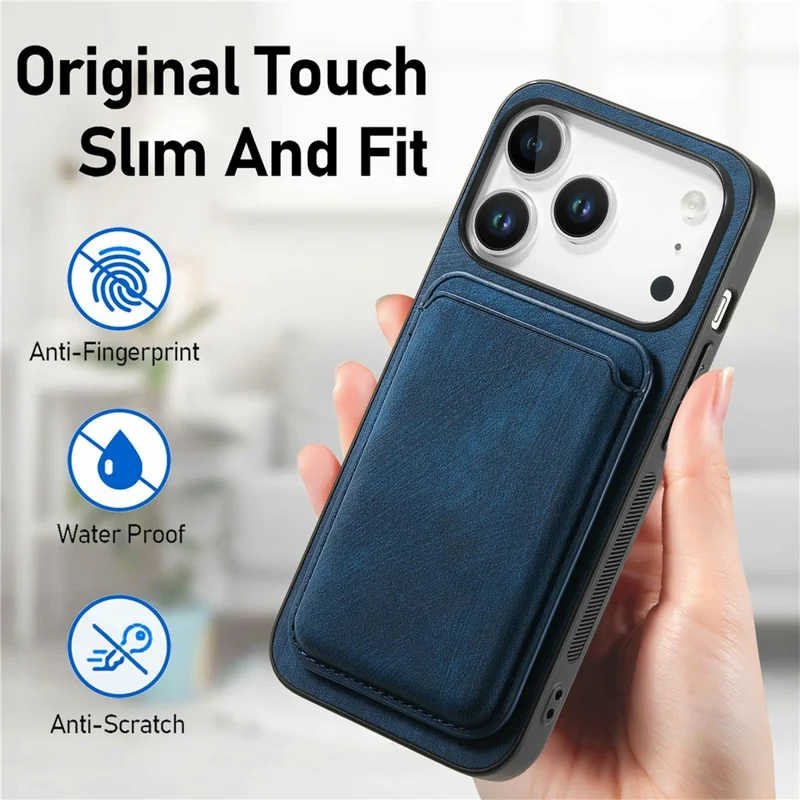 For iPhone 18 Pro Magnetic Case Retro Leather + TPU Phone Cover with Detachable Card Slot - Blue