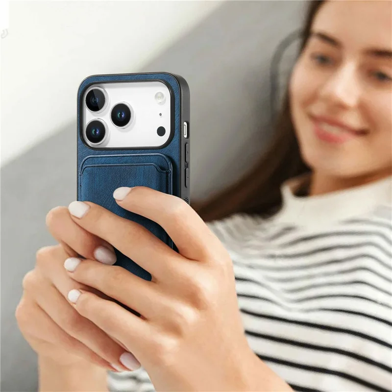 For iPhone 18 Pro Magnetic Case Retro Leather + TPU Phone Cover with Detachable Card Slot - Blue