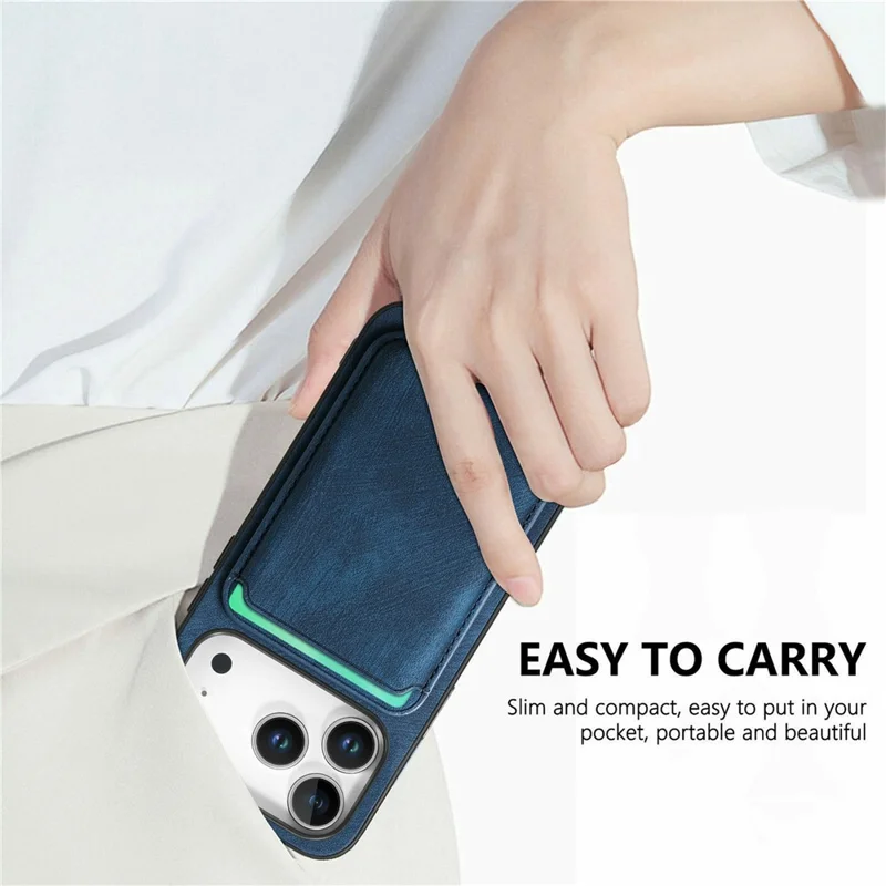 For iPhone 18 Pro Magnetic Case Retro Leather + TPU Phone Cover with Detachable Card Slot - Blue
