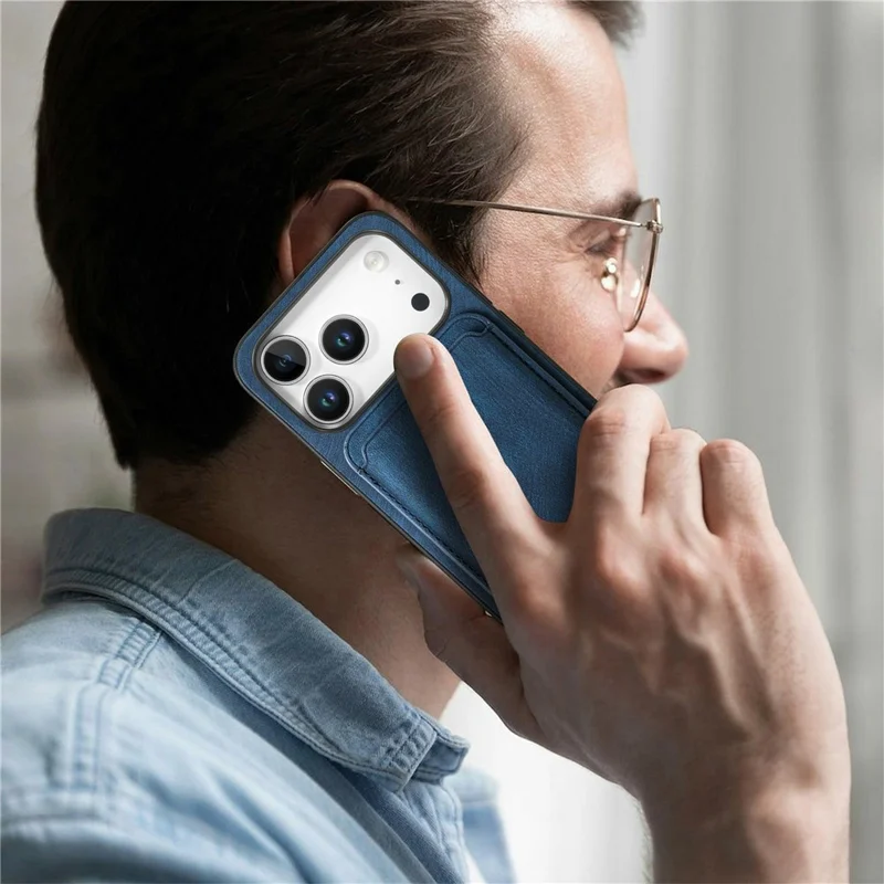 For iPhone 18 Pro Magnetic Case Retro Leather + TPU Phone Cover with Detachable Card Slot - Blue