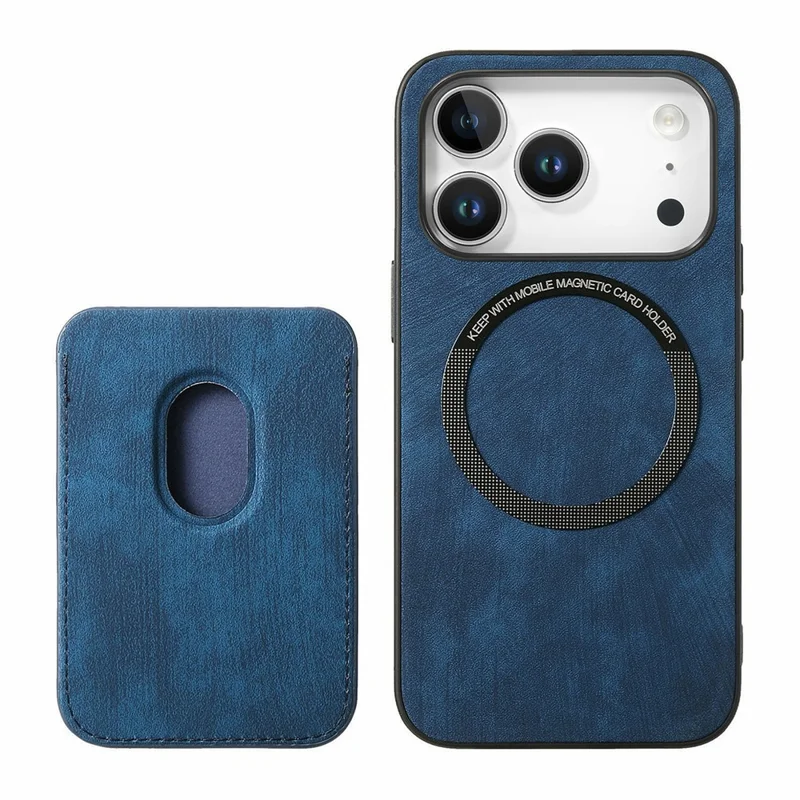 For iPhone 18 Pro Magnetic Case Retro Leather + TPU Phone Cover with Detachable Card Slot - Blue