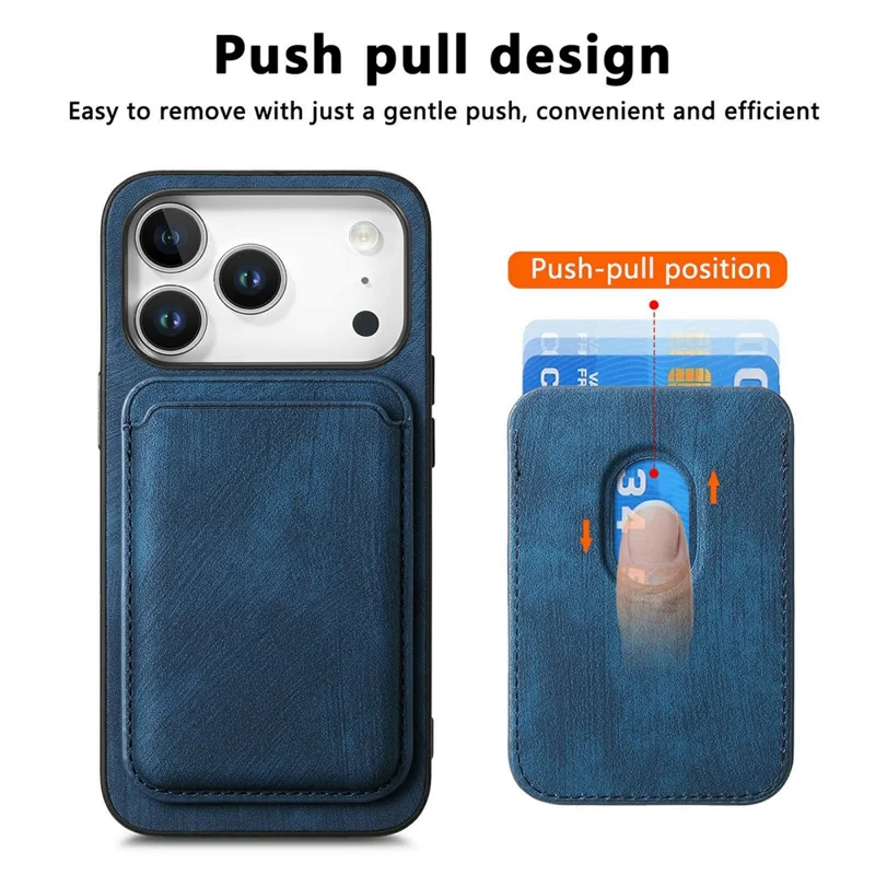 For iPhone 18 Pro Magnetic Case Retro Leather + TPU Phone Cover with Detachable Card Slot - Blue