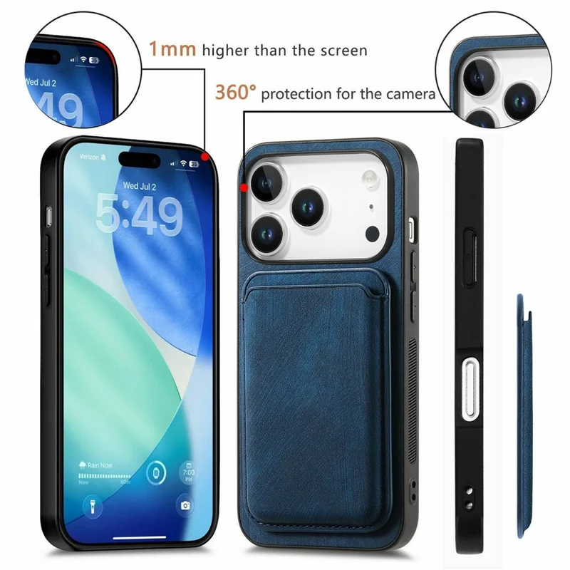 For iPhone 18 Pro Magnetic Case Retro Leather + TPU Phone Cover with Detachable Card Slot - Blue