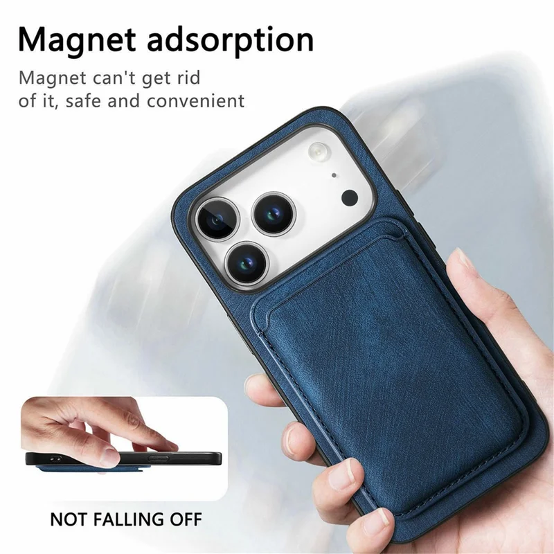 For iPhone 18 Pro Magnetic Case Retro Leather + TPU Phone Cover with Detachable Card Slot - Blue