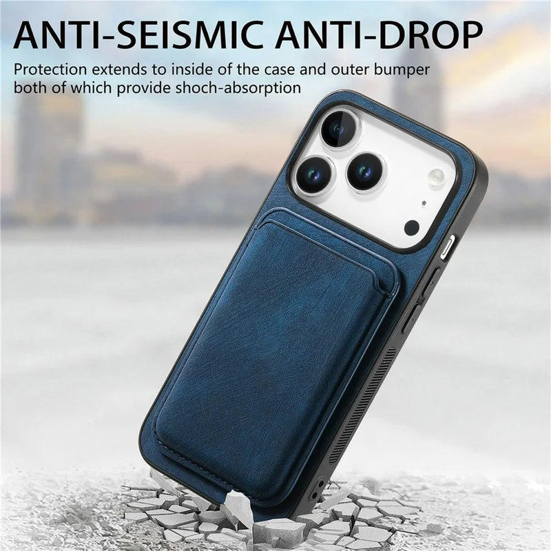 For iPhone 18 Pro Magnetic Case Retro Leather + TPU Phone Cover with Detachable Card Slot - Blue