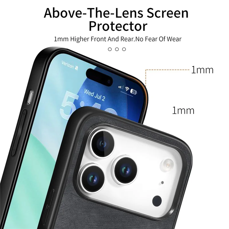 For iPhone 18 Pro Max Case Shockproof Slim Retro Leather Phone Back Cover - Black