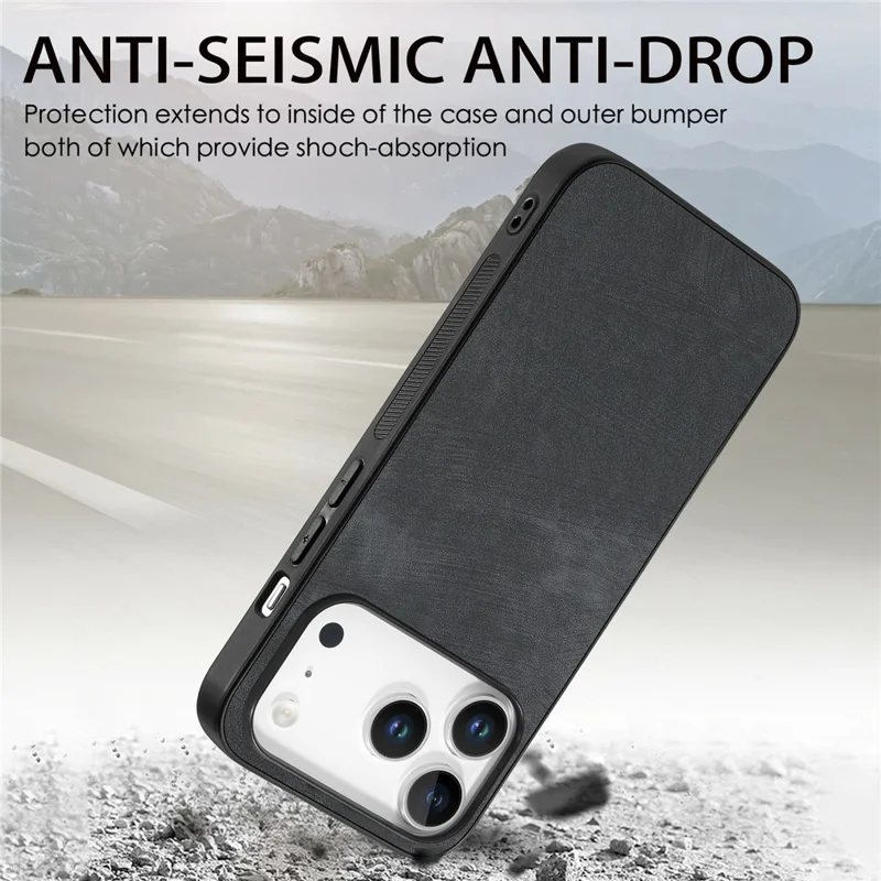 For iPhone 18 Pro Case Shockproof Slim Retro Leather Phone Back Cover - Black