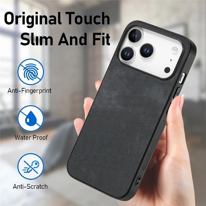 For iPhone 18 Pro Case Shockproof Slim Retro Leather Phone Back Cover - Black