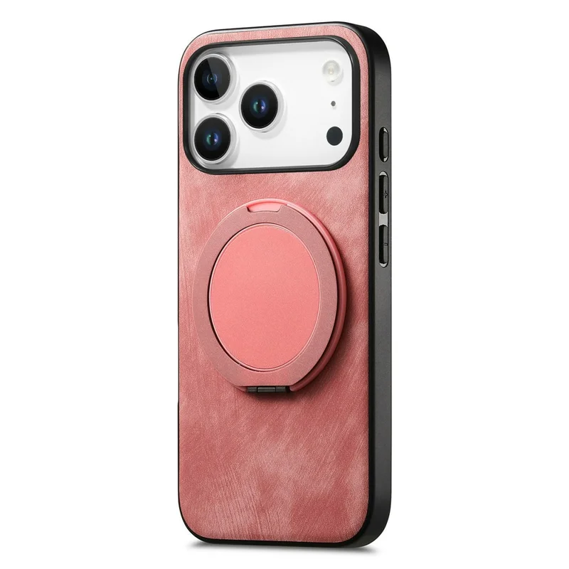 For iPhone 18 Pro / 17 Pro Stress Relief Retro Leather Back Cover Phone Case with Rotating Kickstand - Pink