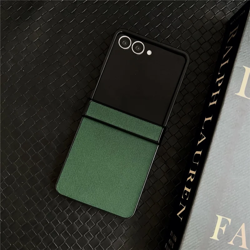 For Samsung Galaxy Z Flip7 5G Case Cross Texture Hinge Protection Leather + PC Foldable Phone Cover - Green