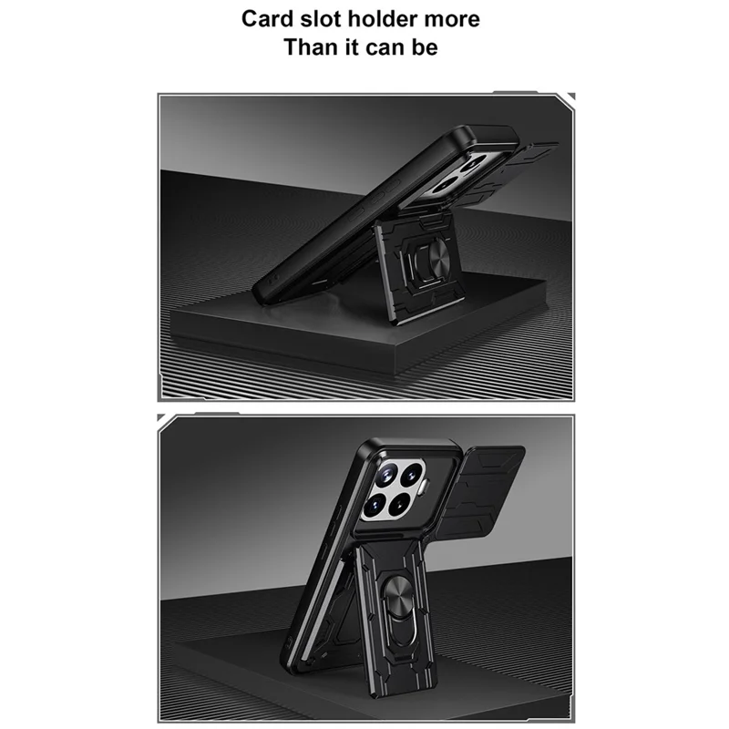 For Xiaomi 17T Case PC + TPU Kickstand Phone Back Cover with Camera Slider - Black