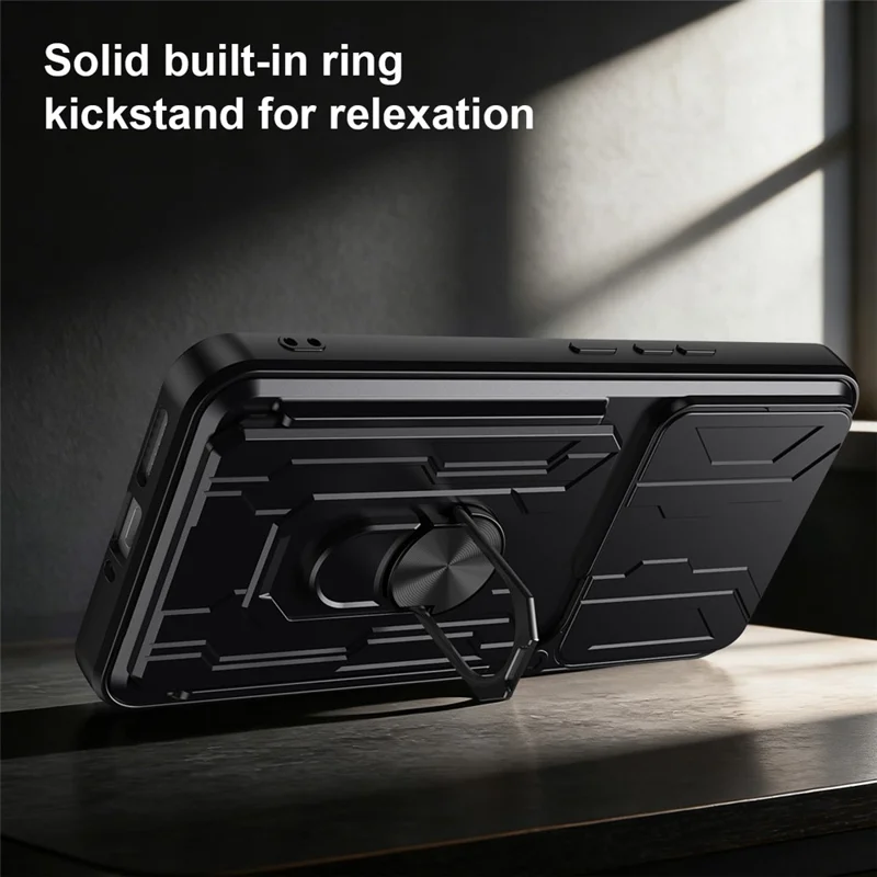 For Xiaomi 17T Case PC + TPU Kickstand Phone Back Cover with Camera Slider - Black