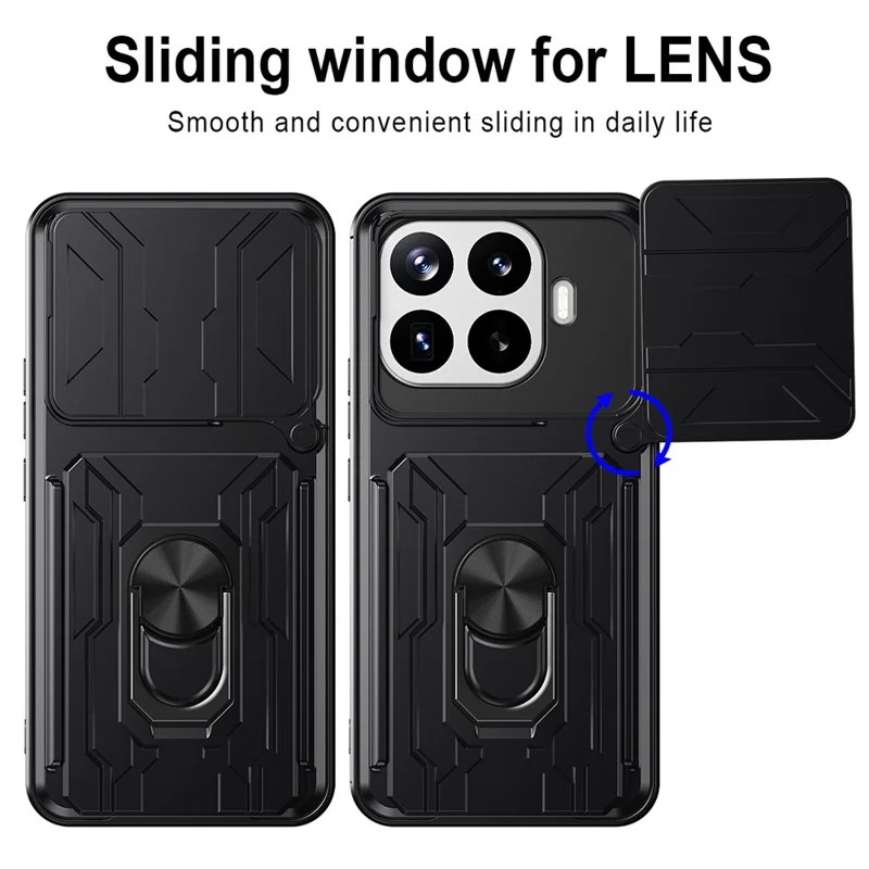For Xiaomi 17T Case PC + TPU Kickstand Phone Back Cover with Camera Slider - Black