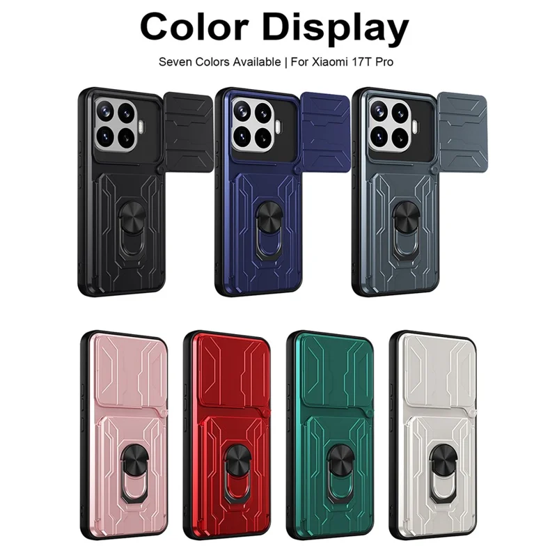 For Xiaomi 17T Case PC + TPU Kickstand Phone Back Cover with Camera Slider - Black
