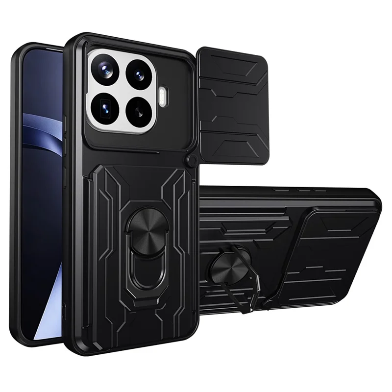 For Xiaomi 17T Pro Case PC + TPU Kickstand Phone Back Cover with Camera Slider - Black