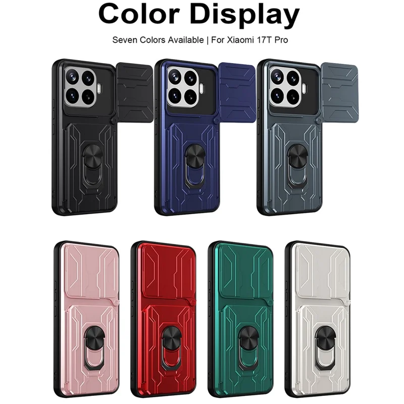 For Xiaomi 17T Pro Case PC + TPU Kickstand Phone Back Cover with Camera Slider - Black
