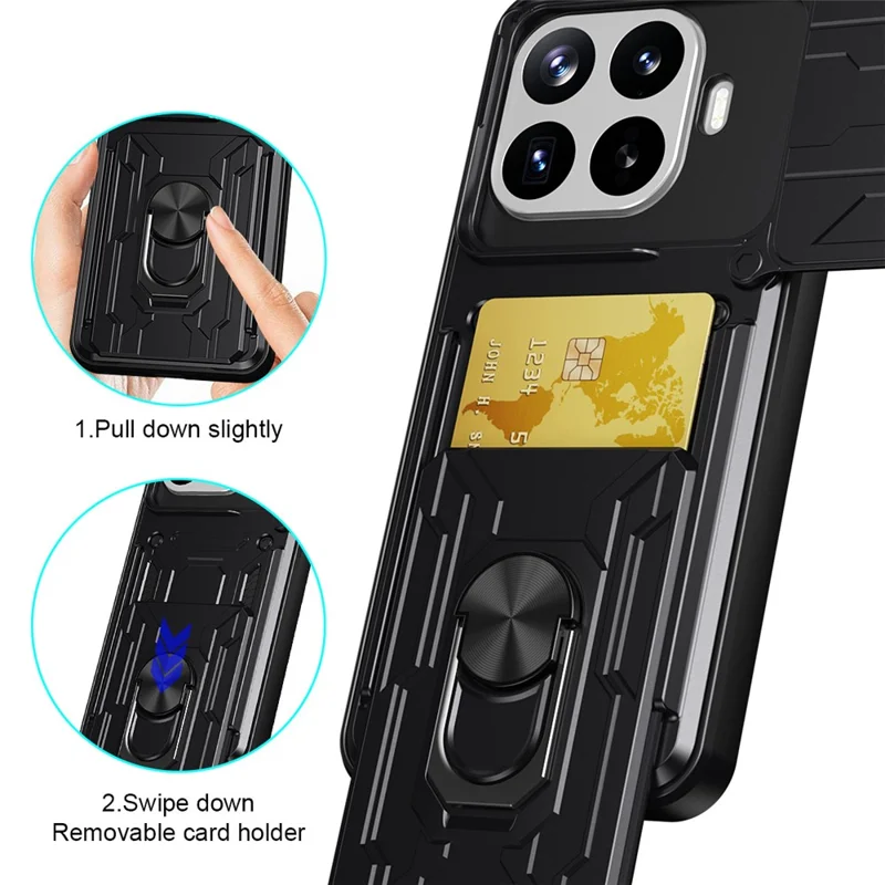 For Xiaomi 17T Pro Case PC + TPU Kickstand Phone Back Cover with Camera Slider - Black