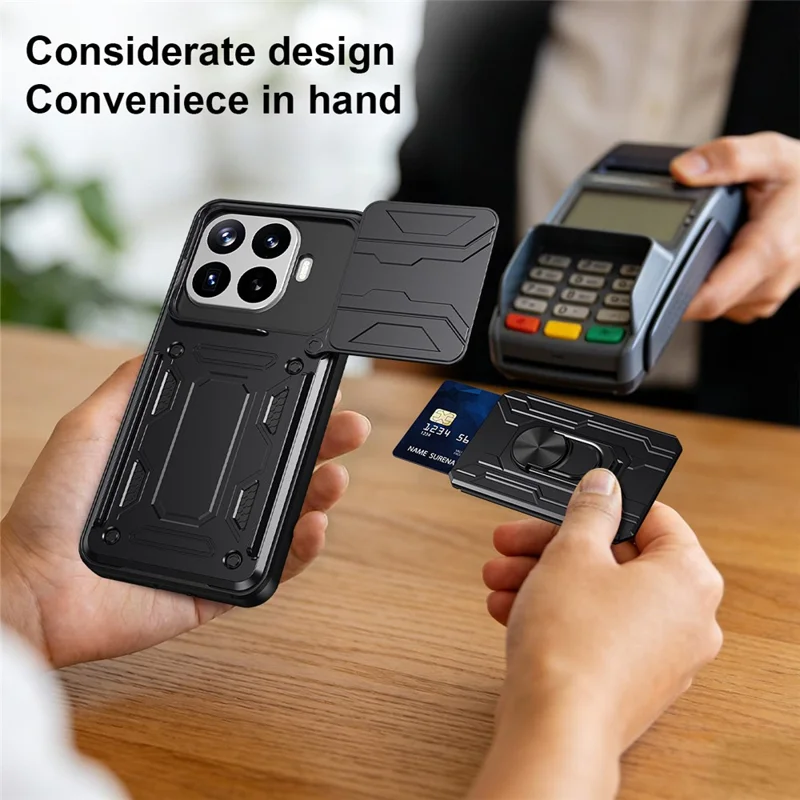 For Xiaomi 17T Pro Case PC + TPU Kickstand Phone Back Cover with Camera Slider - Black