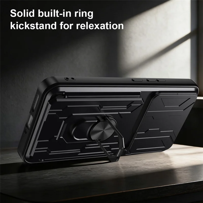 For Xiaomi 17T Pro Case PC + TPU Kickstand Phone Back Cover with Camera Slider - Black