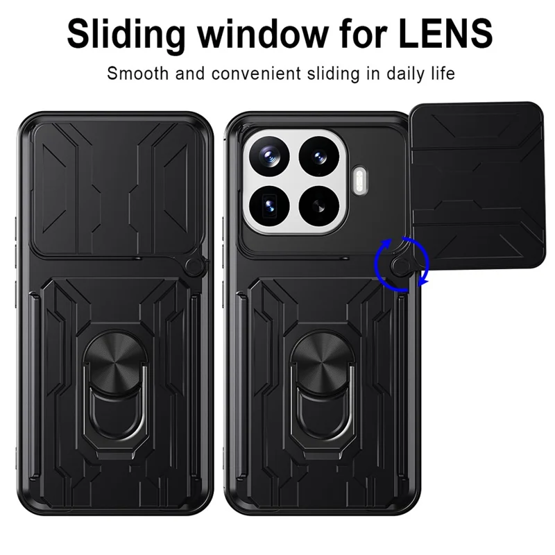 For Xiaomi 17T Pro Case PC + TPU Kickstand Phone Back Cover with Camera Slider - Black