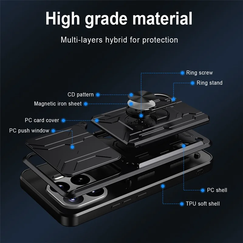 For Xiaomi 17T Pro Case PC + TPU Kickstand Phone Back Cover with Camera Slider - Black