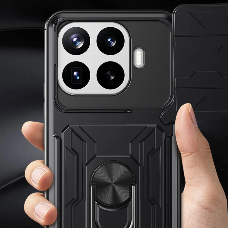 For Xiaomi 17T Pro Case PC + TPU Kickstand Phone Back Cover with Camera Slider - Black