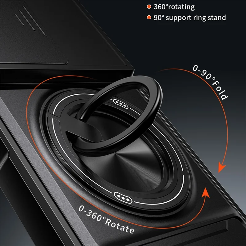 For TECNO Pova 8 5G Magnetic Case Ring Holder Foldable Kickstand TPU PC Phone Cover with Camera Lens Slider - Black
