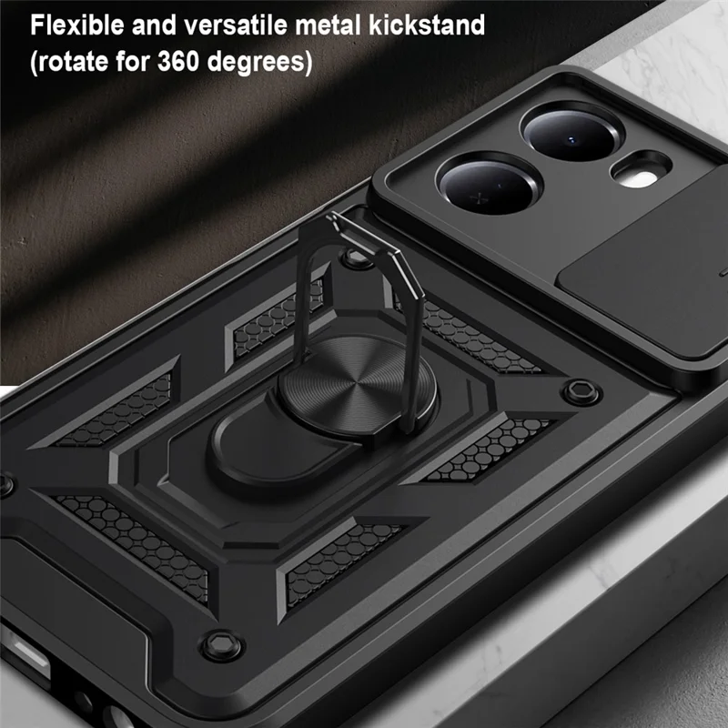 For Xiaomi Redmi 15a 5G Case with Slide Camera Lid PC + TPU Kickstand Phone Cover - Black
