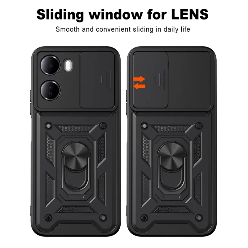 For Xiaomi Redmi 15a 5G Case with Slide Camera Lid PC + TPU Kickstand Phone Cover - Black