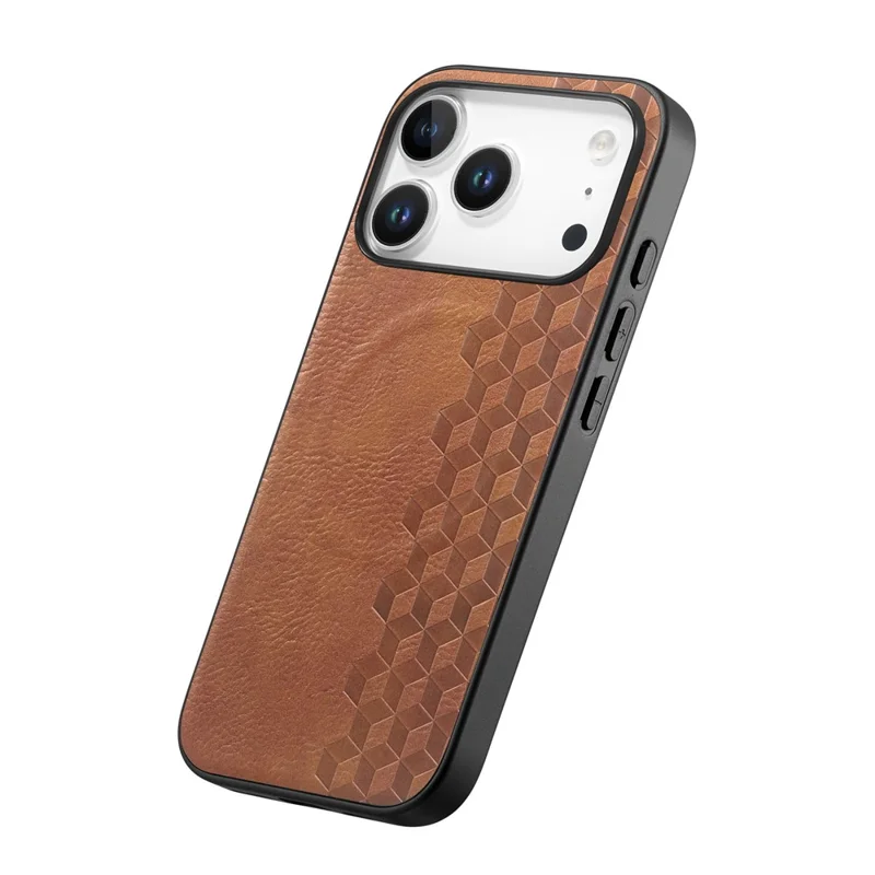 For iPhone 18 Pro Max / 17 Pro Max Magnetic Phone Case with Grid Pattern Protective PU Leather + PC Cover - Brown