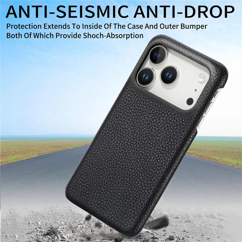 For iPhone 18 Pro Max / 17 Pro Max Case Litchi Texture Leather Coated PC Mobile Back Cover - Black