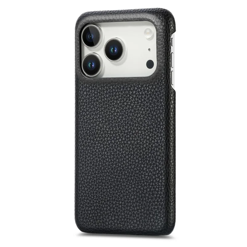 For iPhone 18 Pro Case Litchi Texture Leather Coated PC Mobile Back Cover - Black
