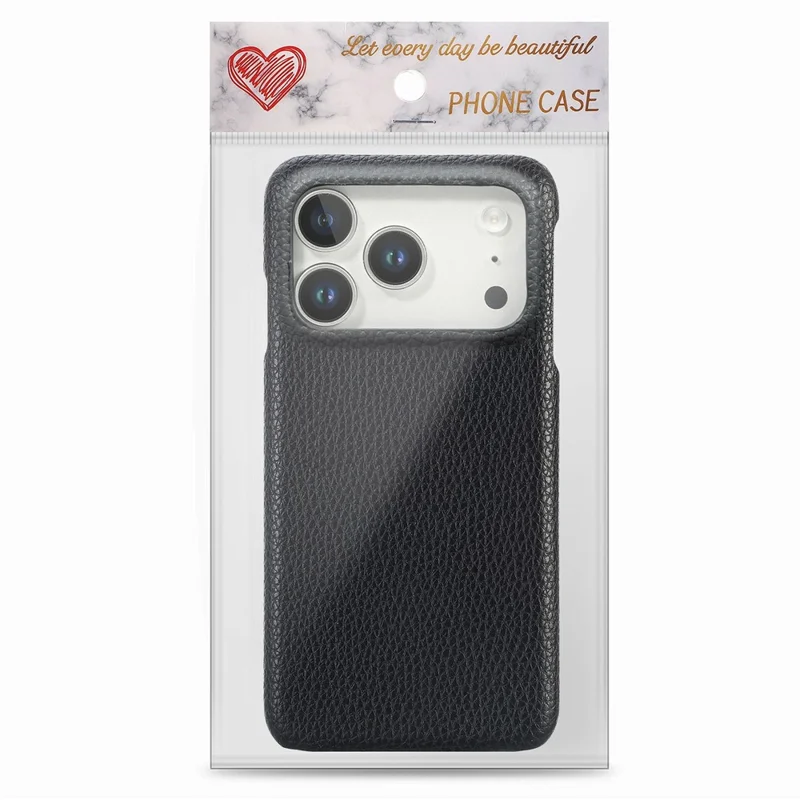 For iPhone 18 Pro Case Litchi Texture Leather Coated PC Mobile Back Cover - Black
