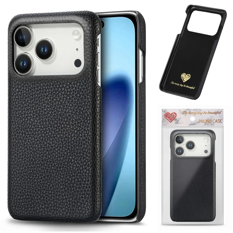 For iPhone 18 Pro Case Litchi Texture Leather Coated PC Mobile Back Cover - Black