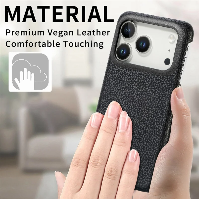 For iPhone 18 Pro Case Litchi Texture Leather Coated PC Mobile Back Cover - Black