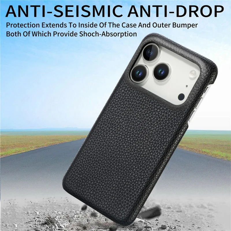 For iPhone 18 Pro Case Litchi Texture Leather Coated PC Mobile Back Cover - Black