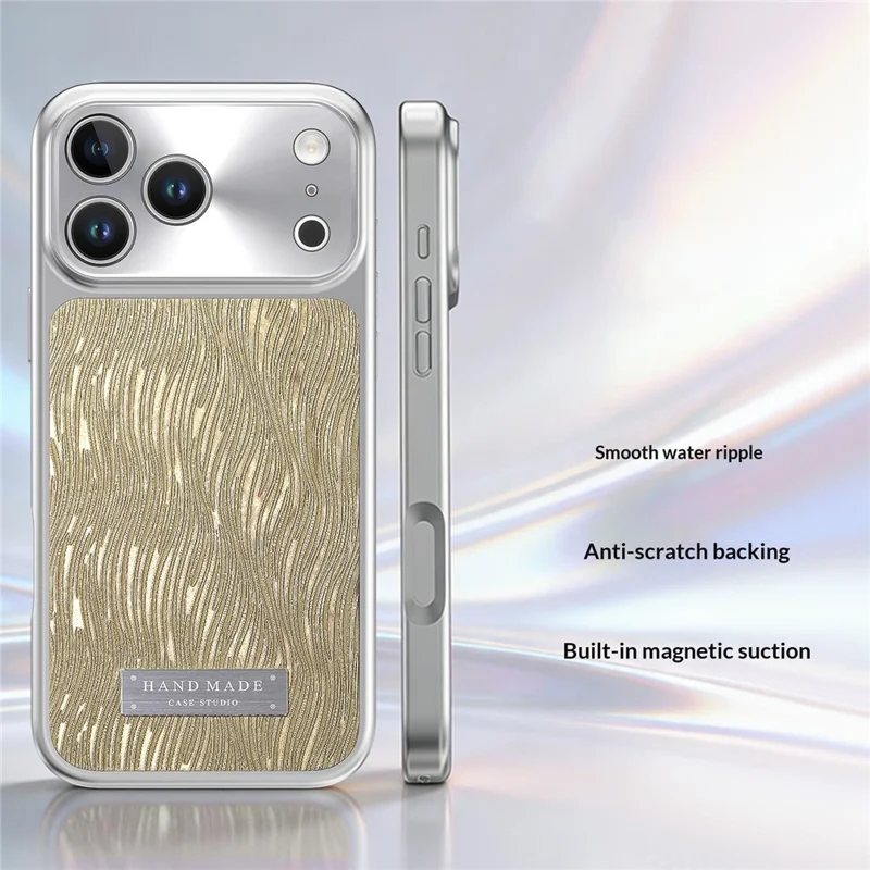 For iPhone 18 Pro Max Magnetic Case Flowing Water Ripple TPU+PC Shockproof Phone Cover Compatible With Magsafe - Gold