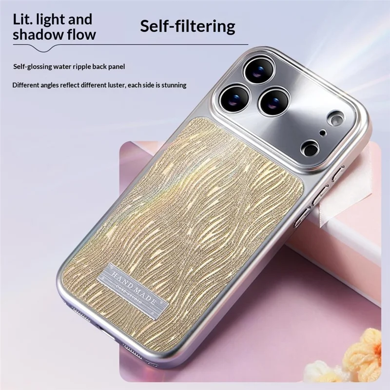 For iPhone 18 Pro Max Magnetic Case Flowing Water Ripple TPU+PC Shockproof Phone Cover Compatible With Magsafe - Gold