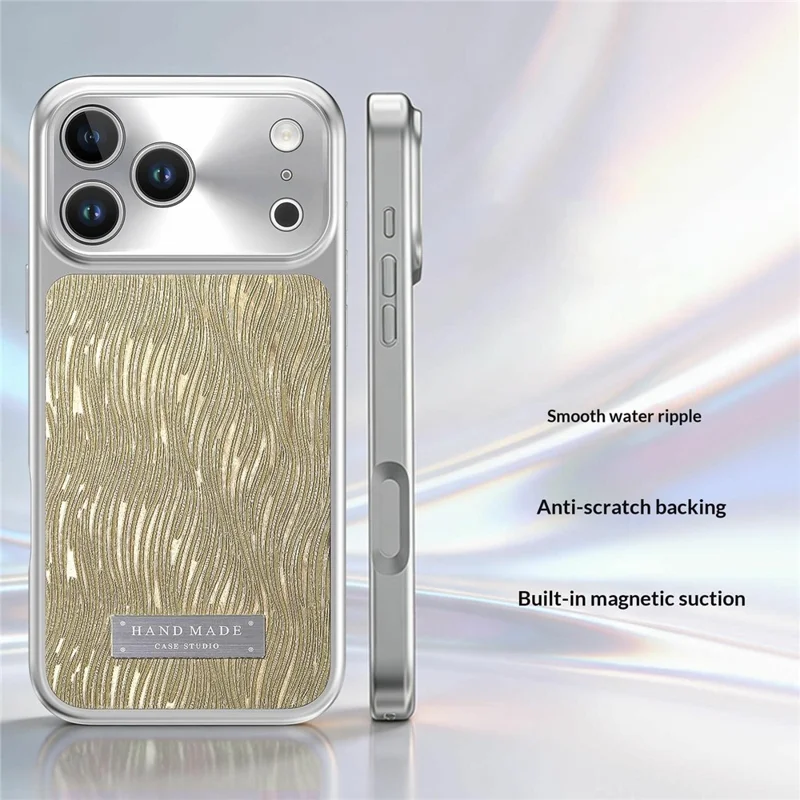 For iPhone 18 Pro Magnetic Case Flowing Water Ripple TPU+PC Shockproof Phone Cover Compatible With Magsafe - Gold