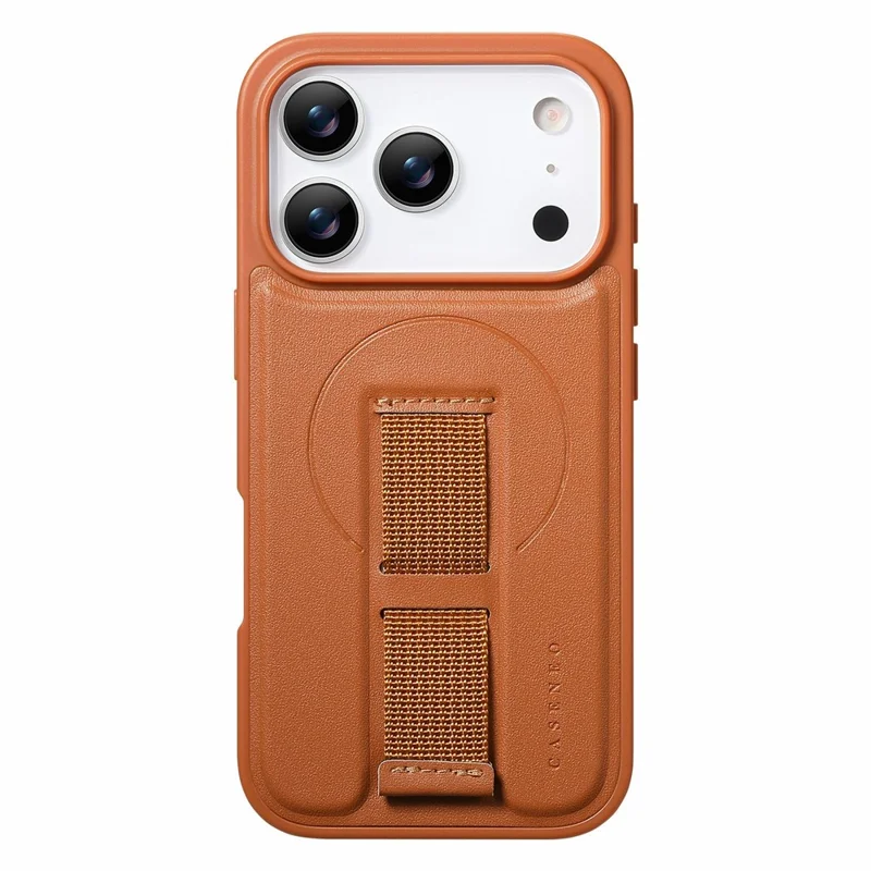 CASENEO For iPhone 18 Pro Magnetic Case Wristband PU Leather + PC Shockproof Phone Cover - Brown