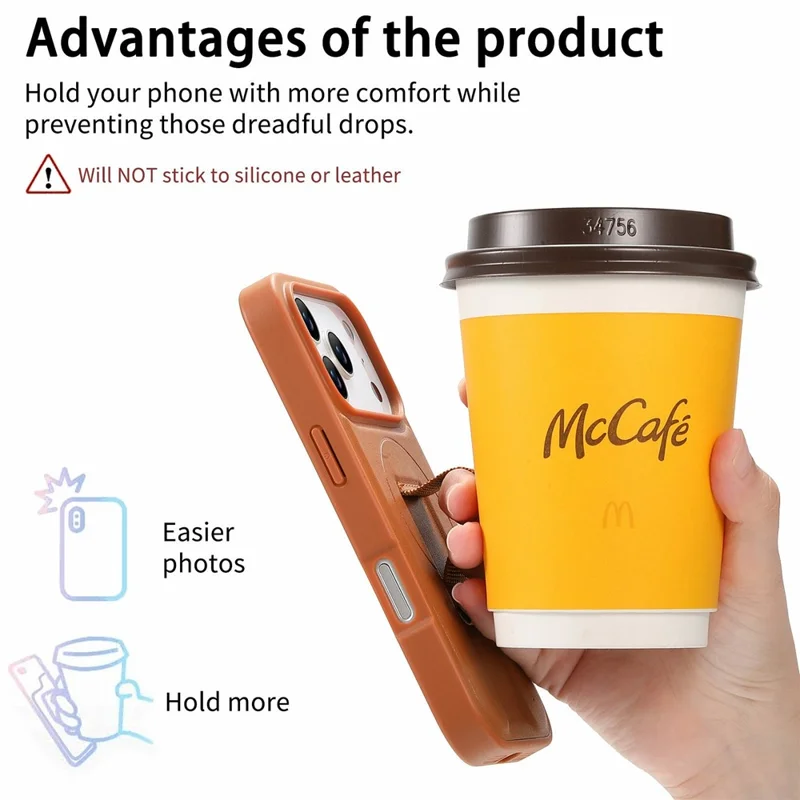CASENEO For iPhone 18 Pro Magnetic Case Wristband PU Leather + PC Shockproof Phone Cover - Brown