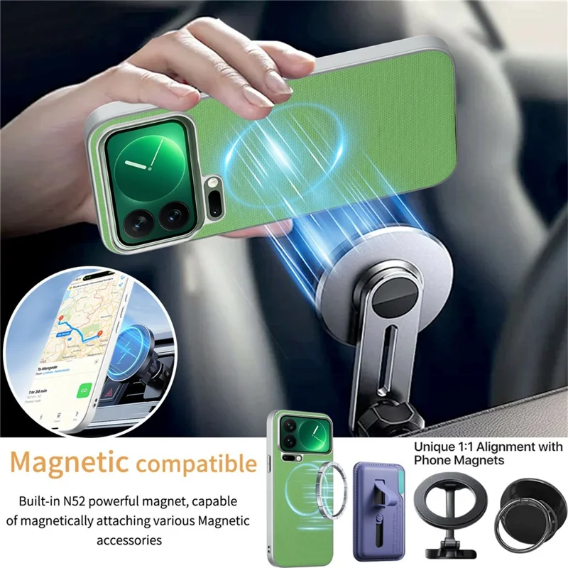 For iPhone 18 Pro Magnetic Case Fine Grid Texture Leather + PC + TPU Phone Cover - Green