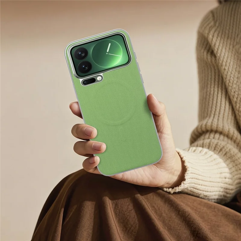 For iPhone 18 Pro Magnetic Case Fine Grid Texture Leather + PC + TPU Phone Cover - Green